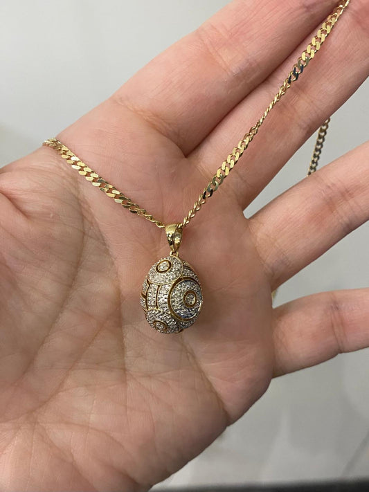 9ct Gold & Diamond set Golden Egg Pendant on a 20" curb chain necklace