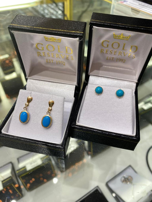 9ct Gold Turquoise Set Earrings