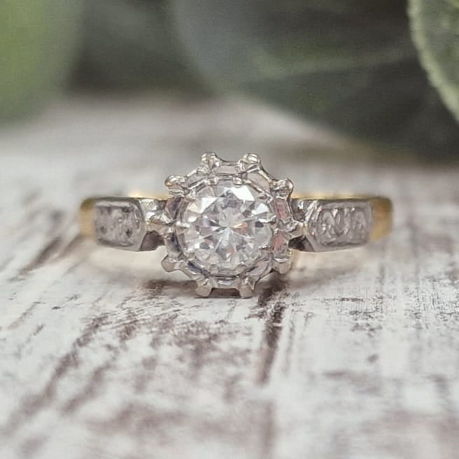 18ct Gold & Platinum Set Brilliant Cut Diamond Solitaire Ring