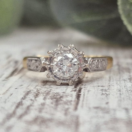 18ct Gold & Platinum Set Brilliant Cut Diamond Solitaire Ring