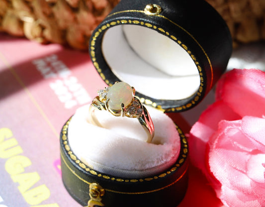9ct Gold Opal & Diamond set Cluster Ring in a jewellery box