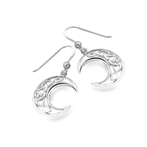 925 Silver Celtic Crescent Moon Drop Earrings