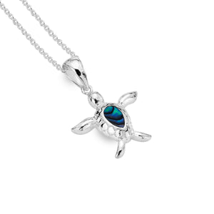 New 925 Silver & Paua Shell Set Turtle Pendant on an 18" fine pendant chain (chain styles may vary)