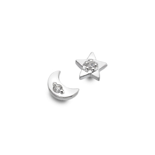 925 Silver & Cubic Zirconia Star and Moon Stud Earrings