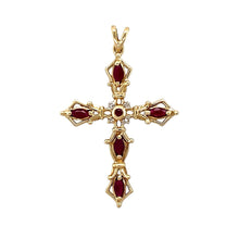 Load image into Gallery viewer, 9ct Gold Diamond &amp; Ruby Set Cross Pendant
