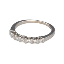 Load image into Gallery viewer, Preowned 18ct White Gold &amp; Diamond Set Band Ring in size P with the weight 3.40 grams. The front of the band is 3mm wide and the band contains approximately 50pt of diamond content
