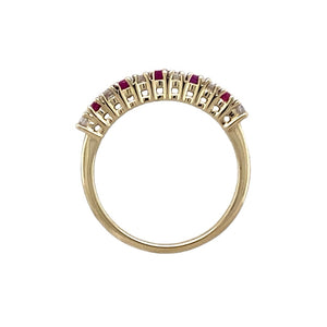 9ct Gold Diamond & Ruby Set Band Ring