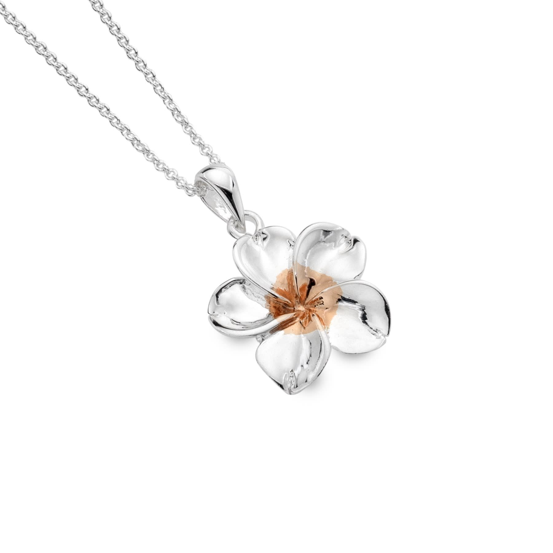 Sterling Silver Hibiscus & Plumeria Flower Cross Pendant - .925 Silver Jewelry