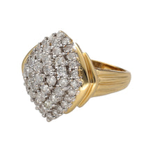 Load image into Gallery viewer, Preowned 18ct Yellow and White Gold &amp; Diamond Set Cluster Ring in size N with the weight 8.60 grams. The front of the ring is 21mm high and there is approximately 1.50ct of diamond content. The diamond are approximate clarity i1 and colour I - J
