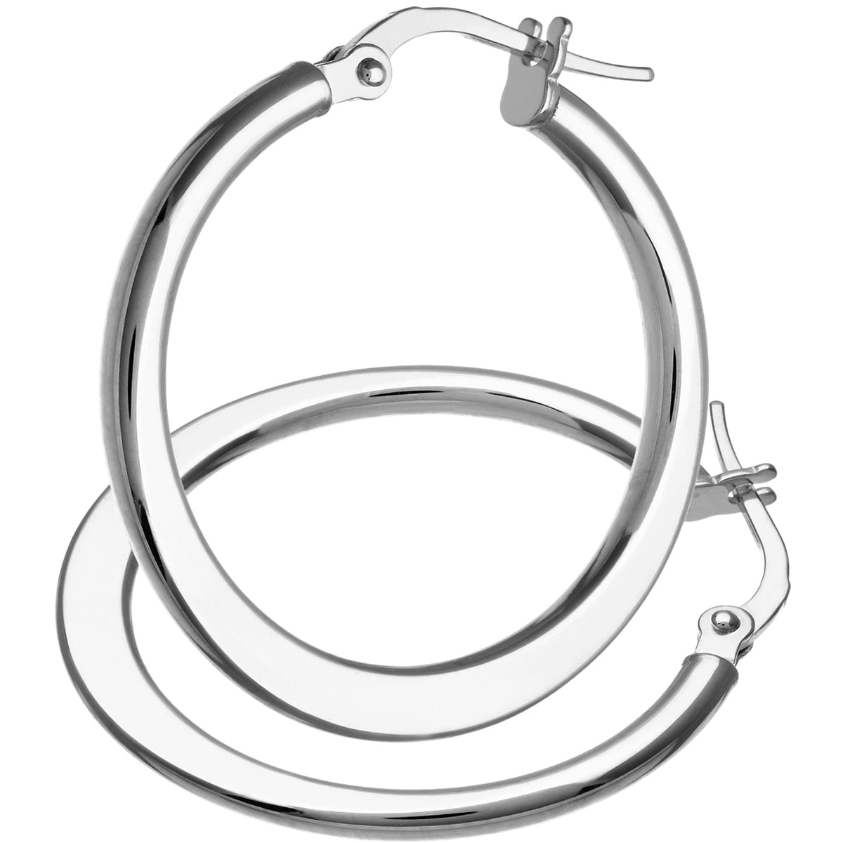 9ct White Gold Plain Hoop Creole Earrings
