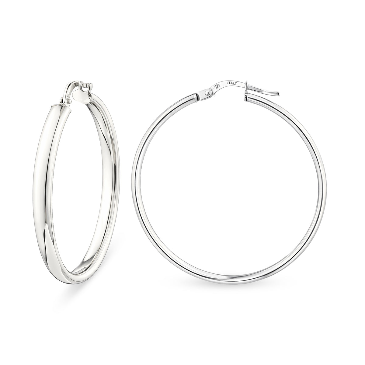 9ct White Gold Plain Hoop Creole Earrings