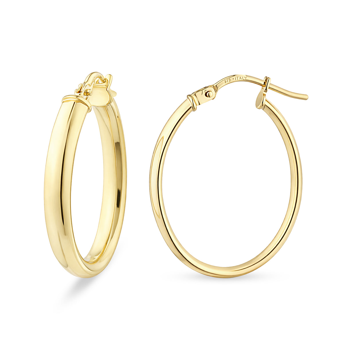 9ct Gold Plain Oval Creole Earrings