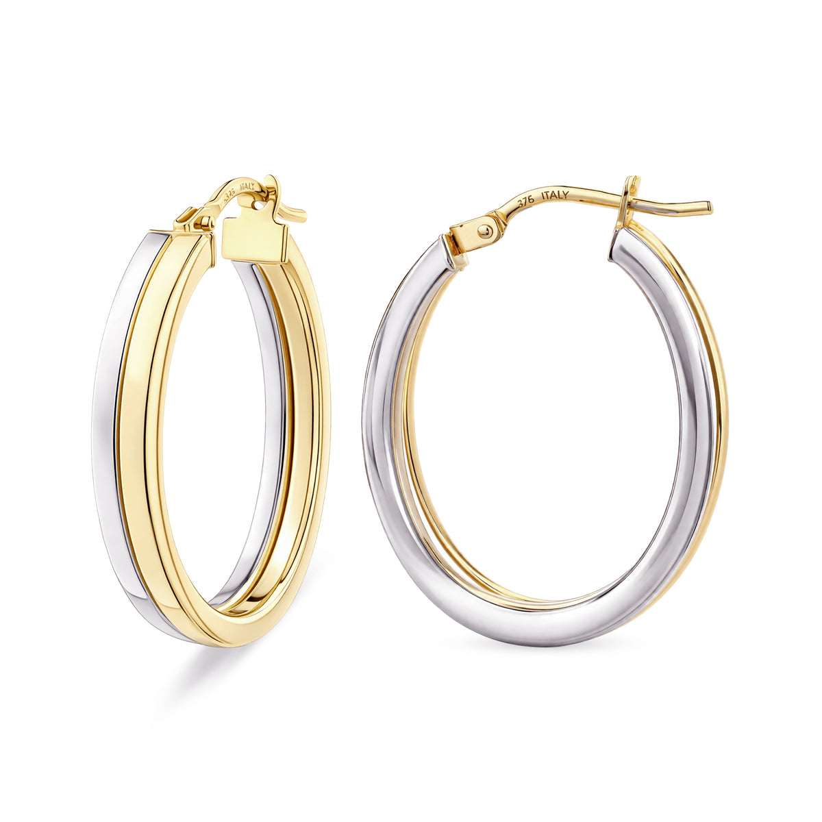 9ct Gold Two Tone Oval Creole Earrings