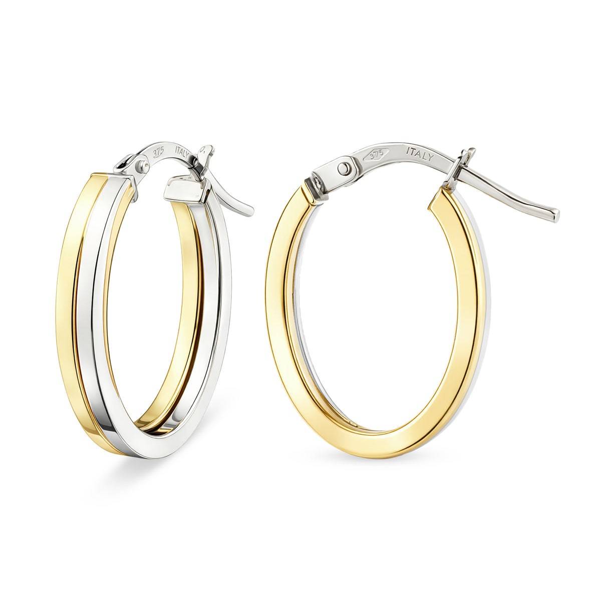 9ct Gold Two Tone Oval Creole Earrings