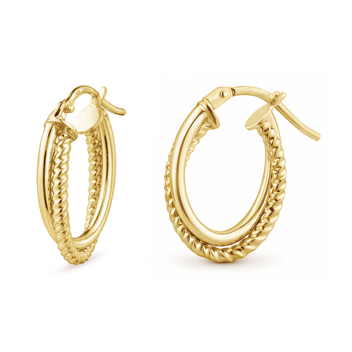 9ct Gold Double Loop Twist Oval Creole Earrings