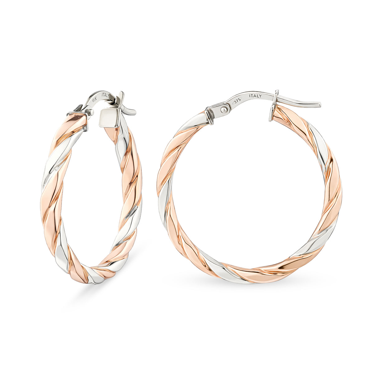9ct Gold Twisted Flat Hoop Creole Earrings
