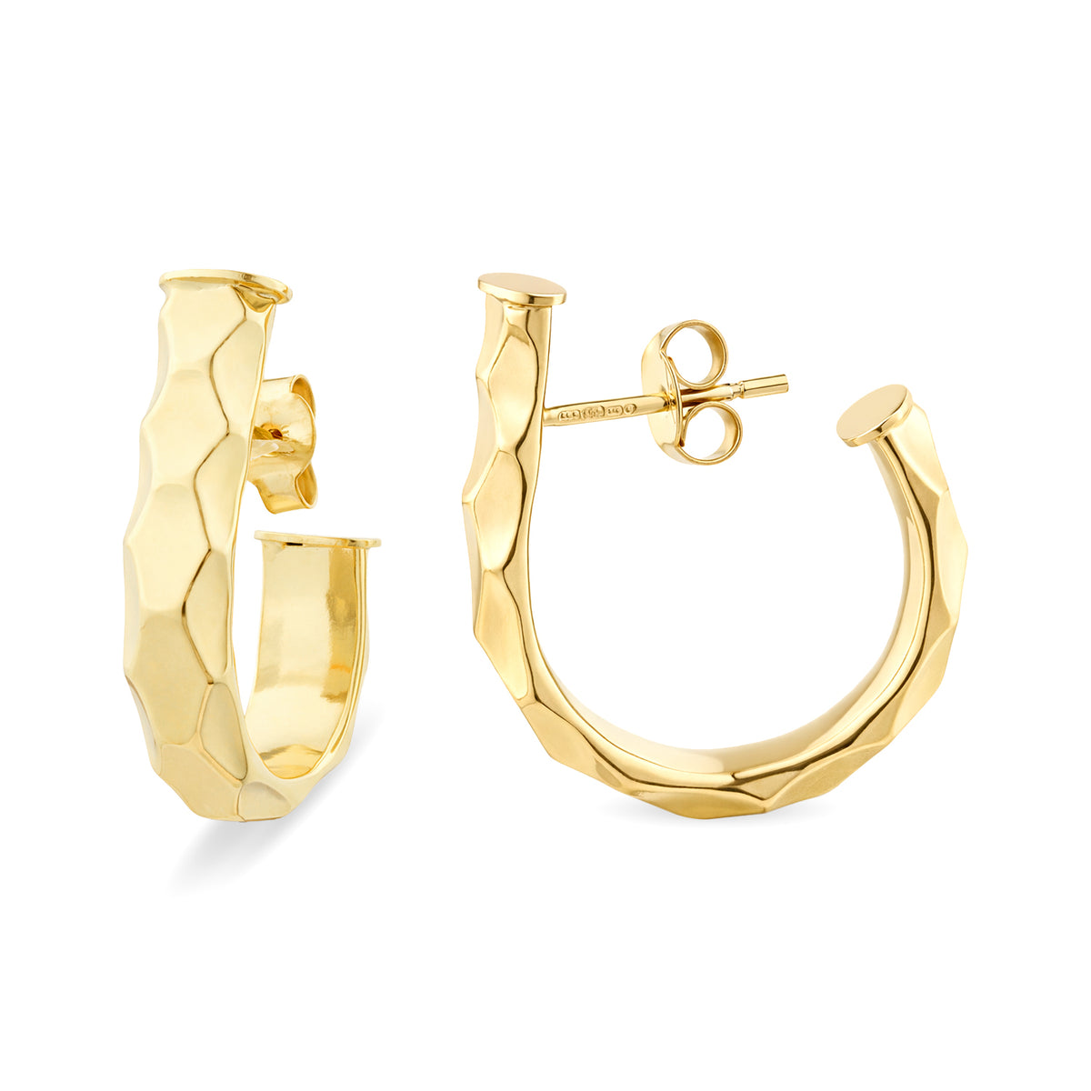 9ct Gold Textured Curved Hoop Stud Earrings