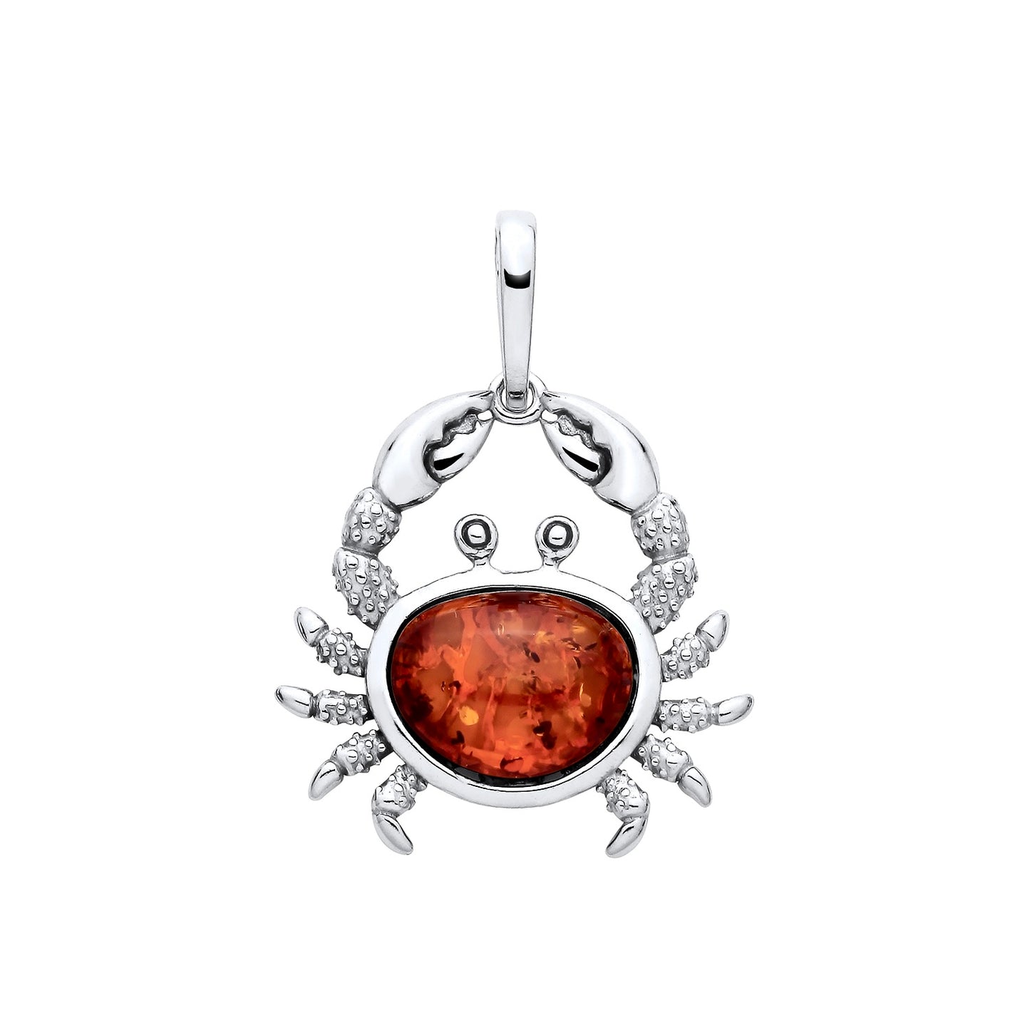 New 925 Silver & Natural Baltic Amber Set Crab Pendant with the weight 4 grams. Pendant Length 34.75mm Pendant Width 25mm