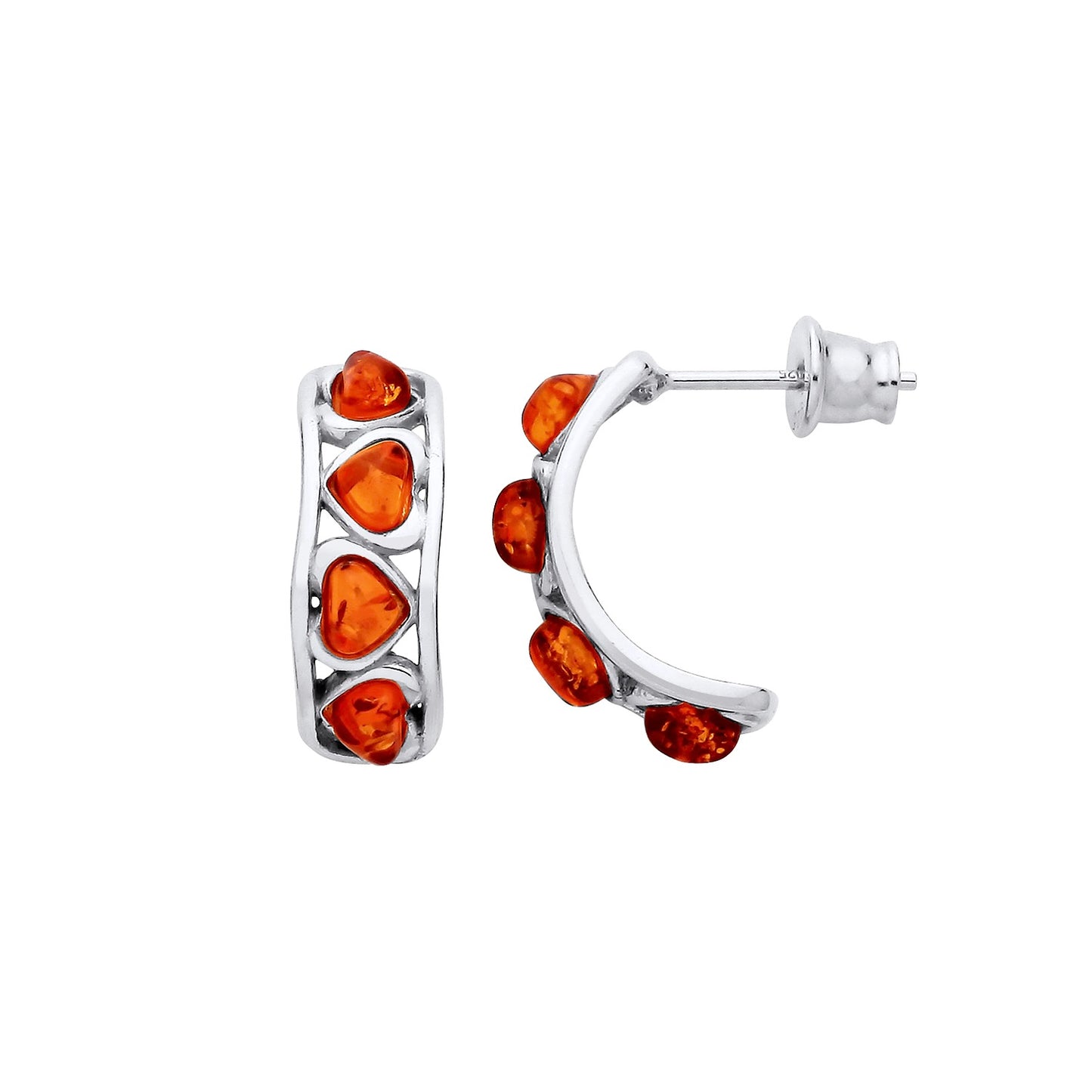 New 925 Silver & Natural Baltic Amber Set Heart Half Hoop Earrings with the weight 3 grams. Earrings Length 18.25mm Earrings Width 6.75mm