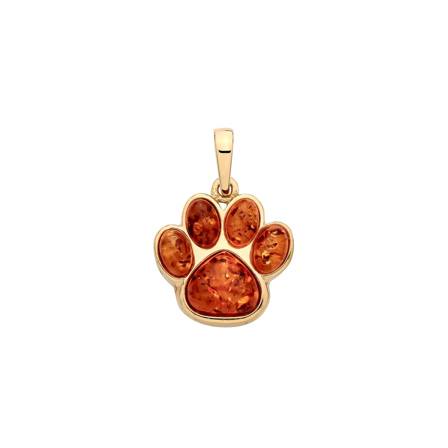 925 Silver Gold Plated & Amber Paw Print Pendant