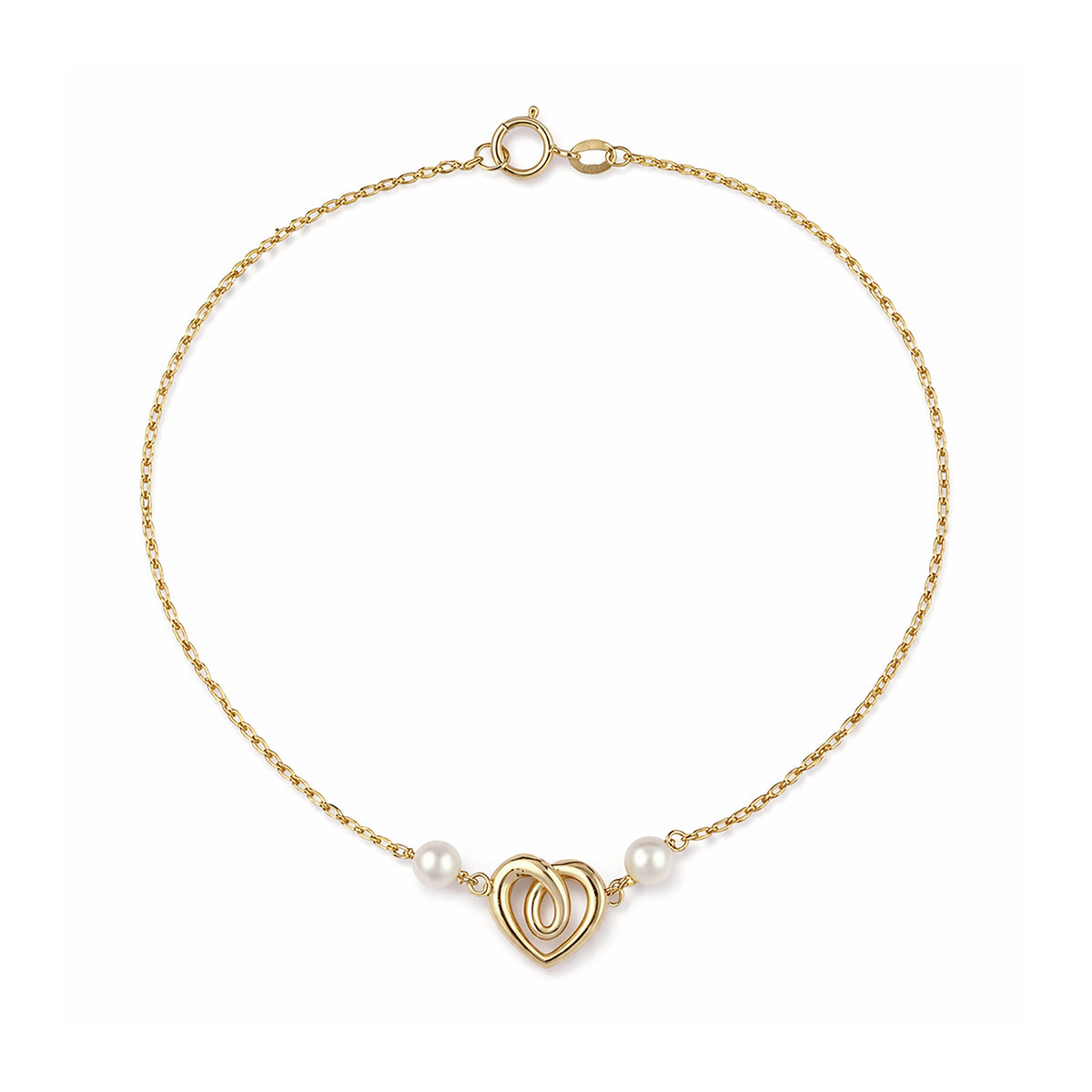 9ct Gold & Pearl Heart 7.5" Bracelet