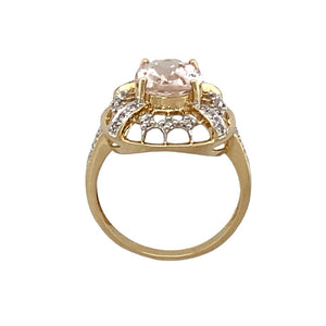 9ct Gold Diamond & Quartz Set Patterned Ring