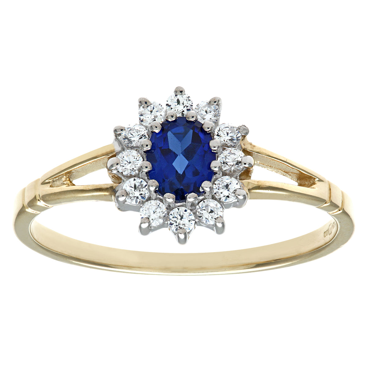 9ct Gold Sapphire & Cubic Zirconia Cluster Ring