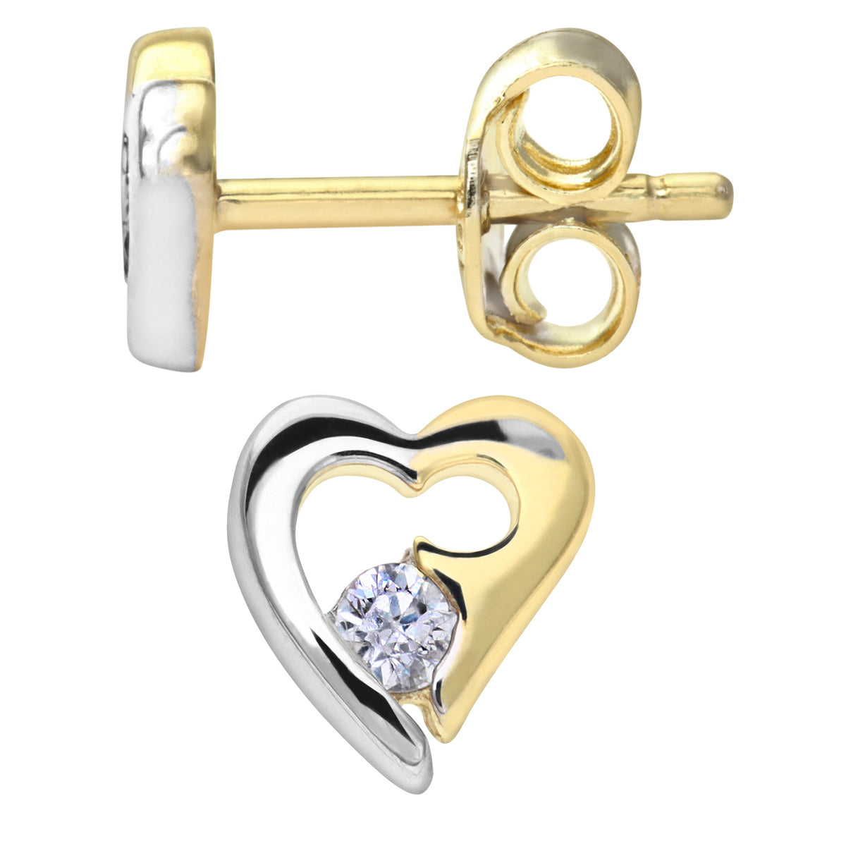 9ct Gold & Cubic Zirconia Heart Stud Earrings