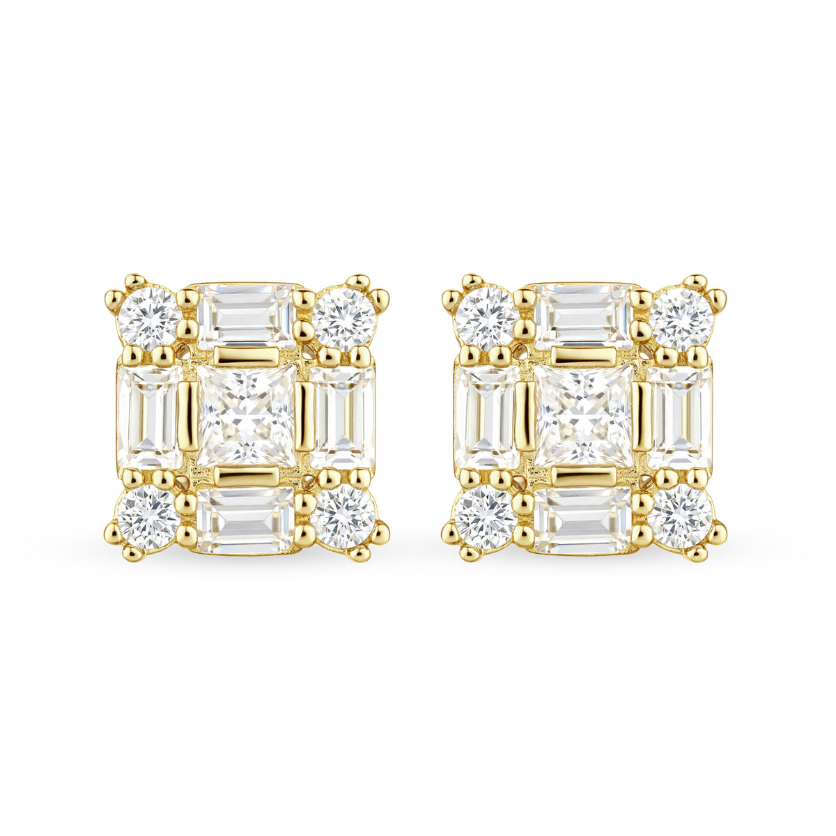 9ct Gold & Cubic Zirconia Square Cluster Stud Earrings