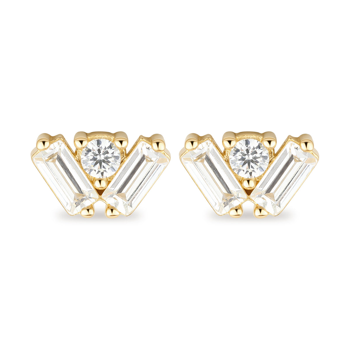 9ct Gold & Cubic Zirconia Triangle Cluster Stud Earrings