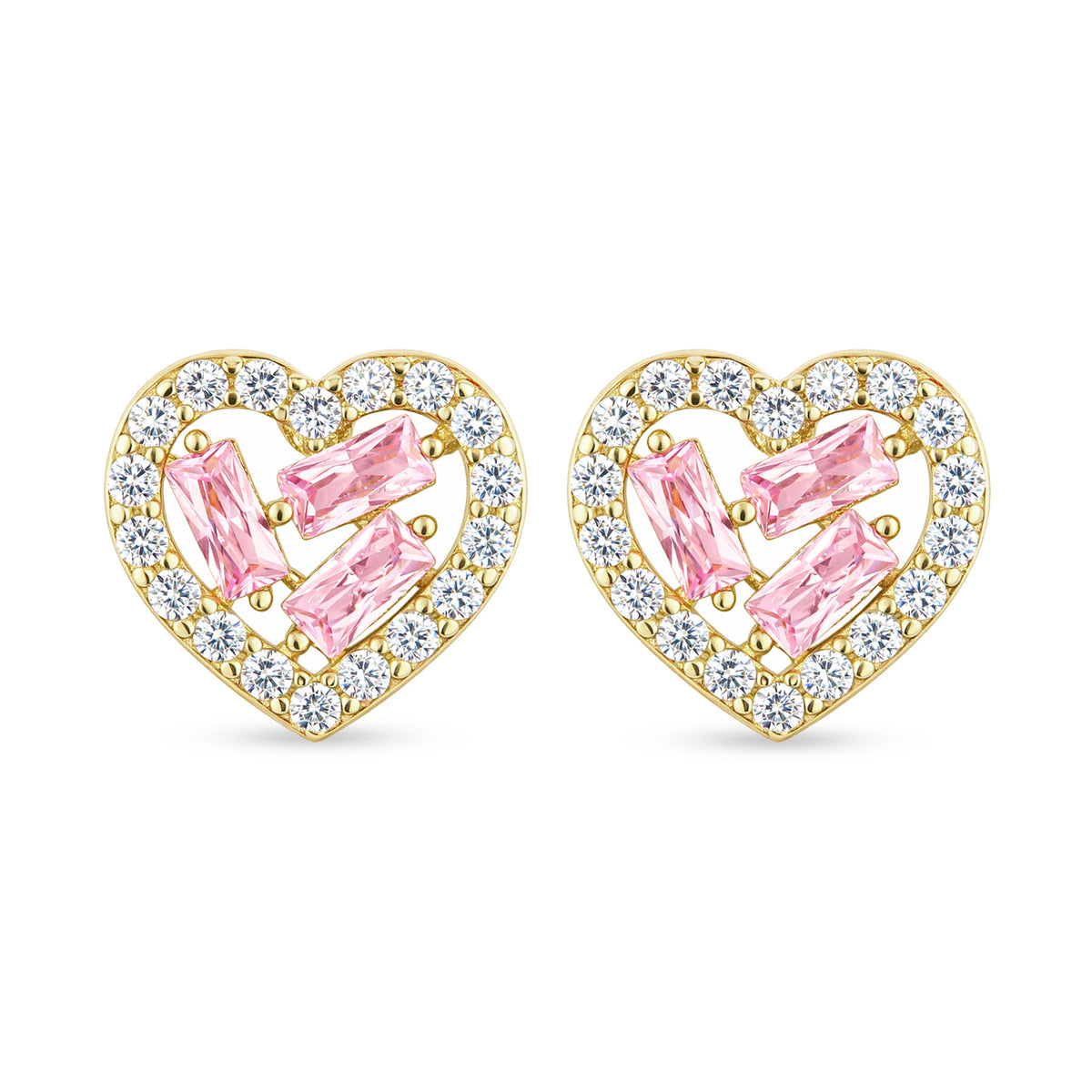 9ct Gold & Cubic Zirconia Heart Cluster Stud Earrings