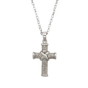 9ct White Gold & Diamond Set Cross 18" Necklace