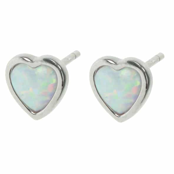 925 Silver & Snow Opal Heart Stud Earrings