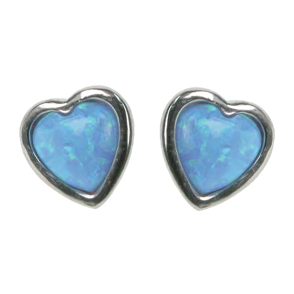 925 Silver & Blue Sky Opal Heart Stud Earrings