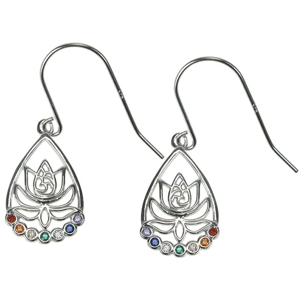 925 Silver Multi Stone Set Lotus Flower Chakra Dropper Earrings