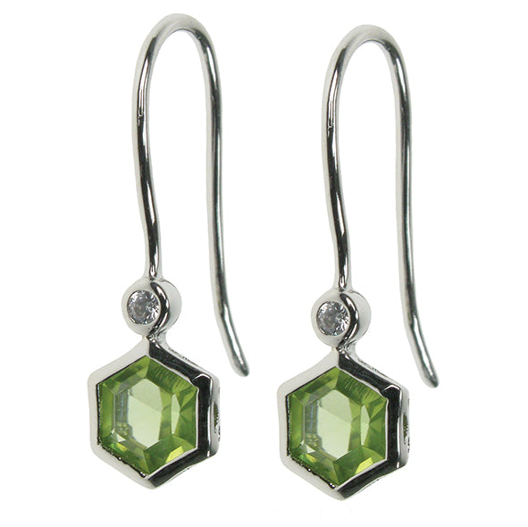 925 Silver & Peridot Hexagon Drop Earrings