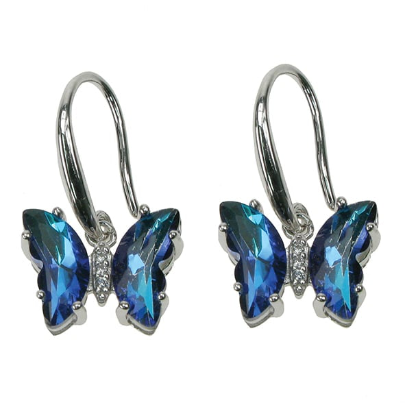 925 Silver Blue/Purple & Cubic Zirconia Butterfly Drop Earrings