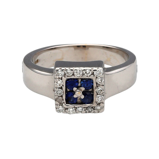 18ct White Gold Diamond & Sapphire Set Halo Ring