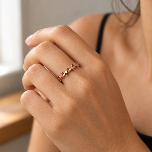9ct Gold & Ruby Wave Band Ring
