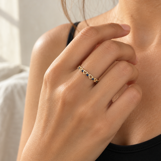 9ct Gold & Sapphire Heart Band Ring