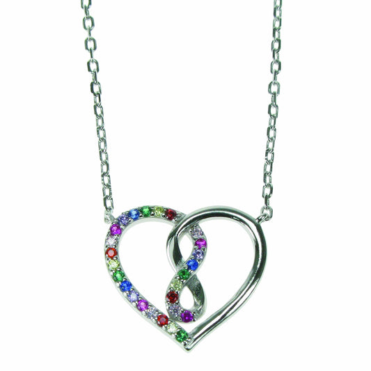 925 Silver & Multi Coloured Cubic Zirconia Set Open Infinity Heart 18" Necklace