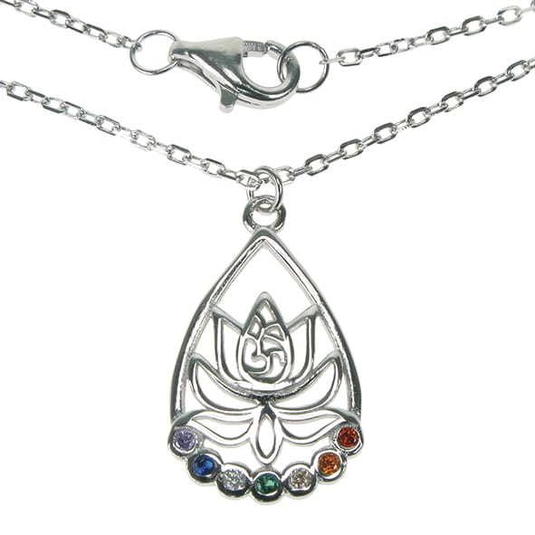 925 Silver Multi Stone Chakra Lotus Flower 18" Necklace