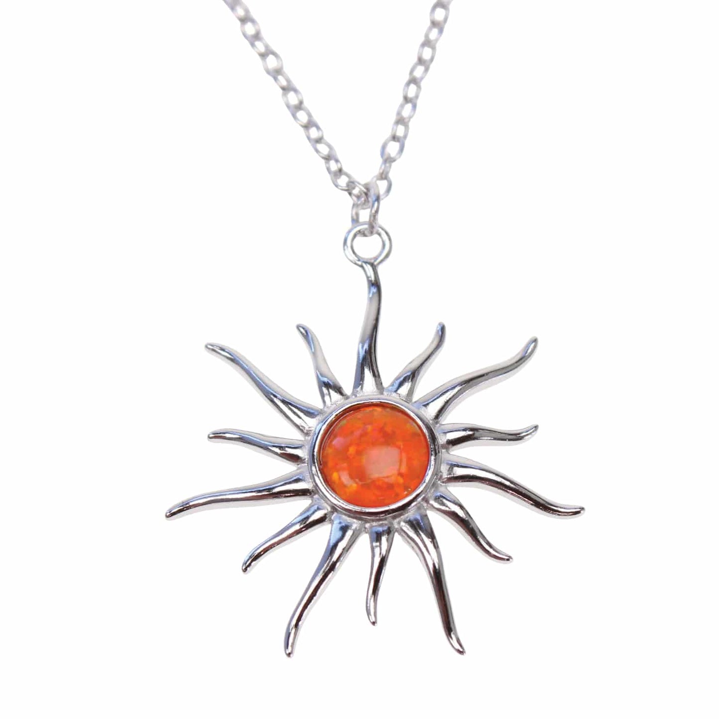 925 Silver & Fire Opal Sun 18" Necklace