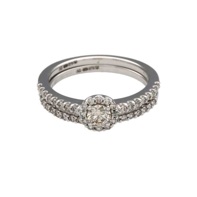 New 9ct White Gold & Diamond Halo Set Wedding Band Set