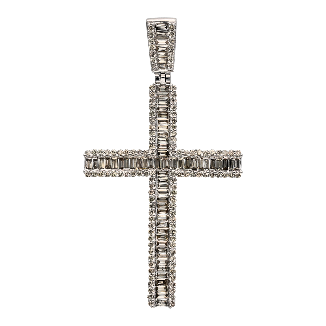 New 9ct White Gold & Diamond Set Cross Pendant