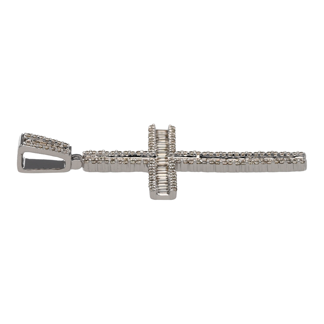 New 9ct White Gold & Diamond Set Cross Pendant