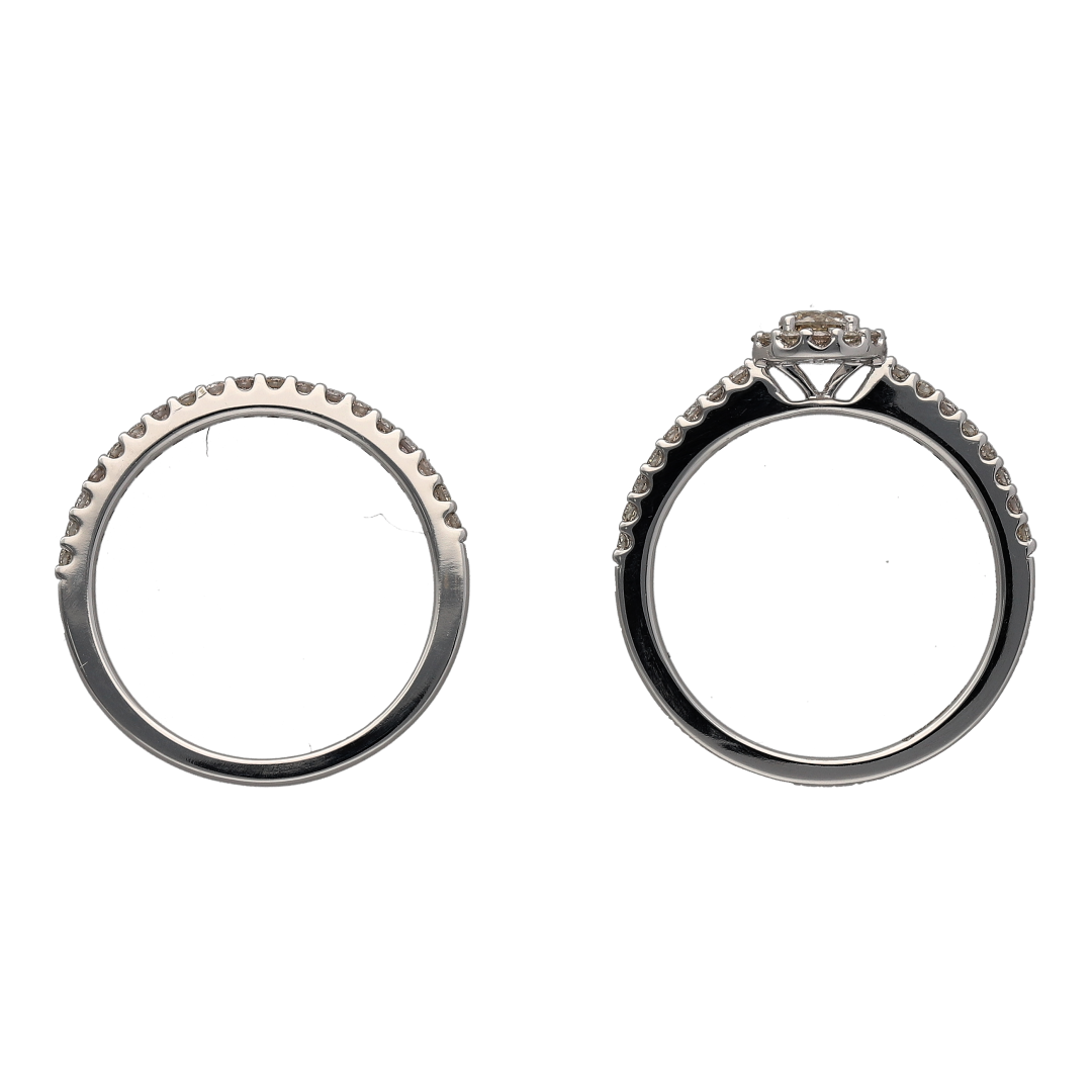 New 9ct White Gold & Diamond Halo Set Wedding Band Set