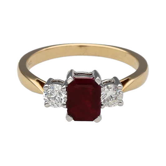 New 9ct Gold Diamond & Ruby Set Trilogy Ring