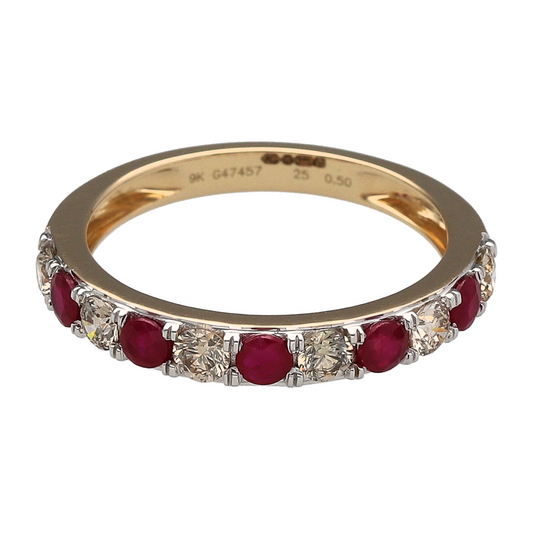 New 9ct Gold Diamond & Ruby Set Band Ring