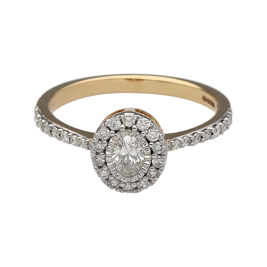 New 9ct Gold & Diamond Set Oval Halo Ring